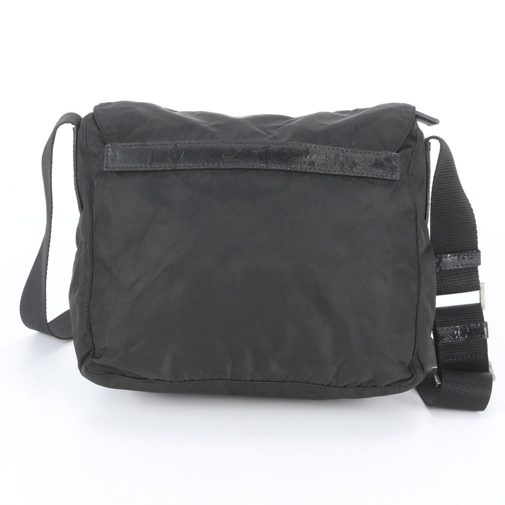 Prada Tessuto Nylon Triangle Logo Leather Shoulder Bag Crossbody Messenger Black — view 3