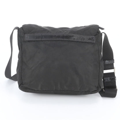 Prada Tessuto Nylon Triangle Logo Leather Shoulder Bag Crossbody Messenger Black — view 3