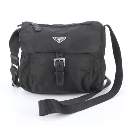 Prada Tessuto Nylon Triangle Logo Leather Shoulder Bag Crossbody Messenger Black