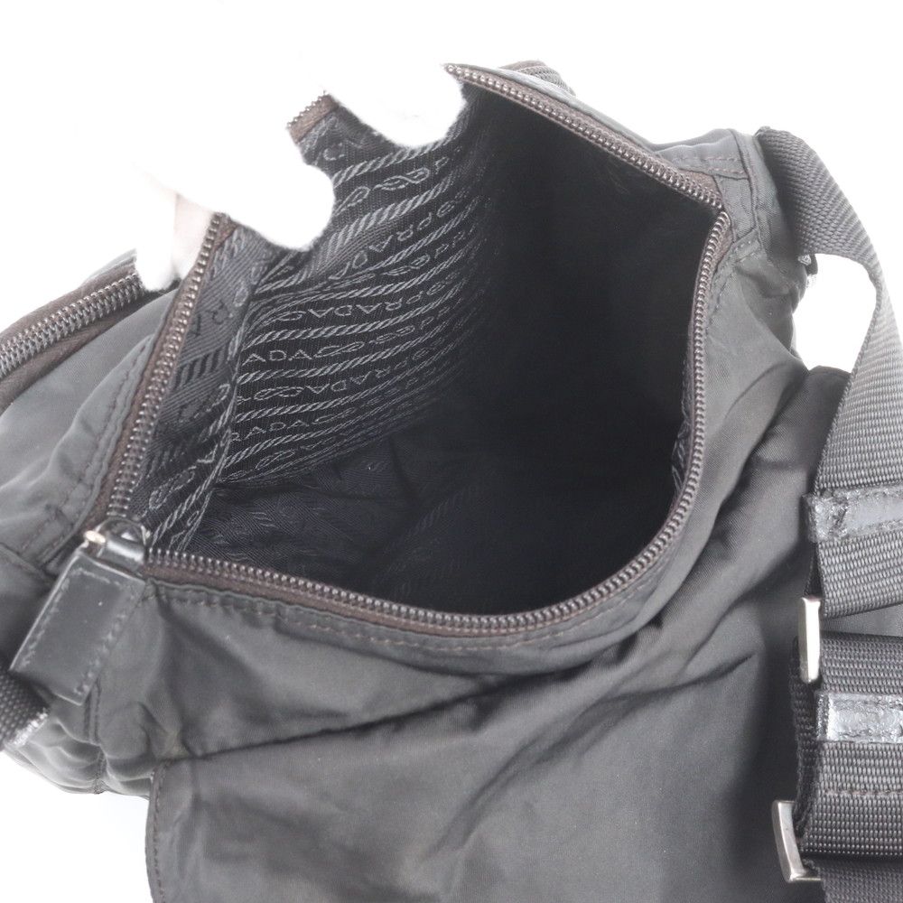 Prada Tessuto Nylon Triangle Logo Leather Shoulder Bag Crossbody Messenger Black — view 7