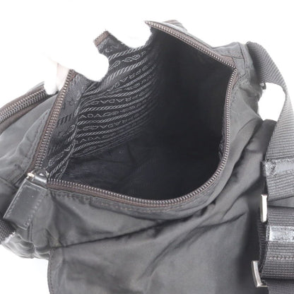 Prada Tessuto Nylon Triangle Logo Leather Shoulder Bag Crossbody Messenger Black — view 7