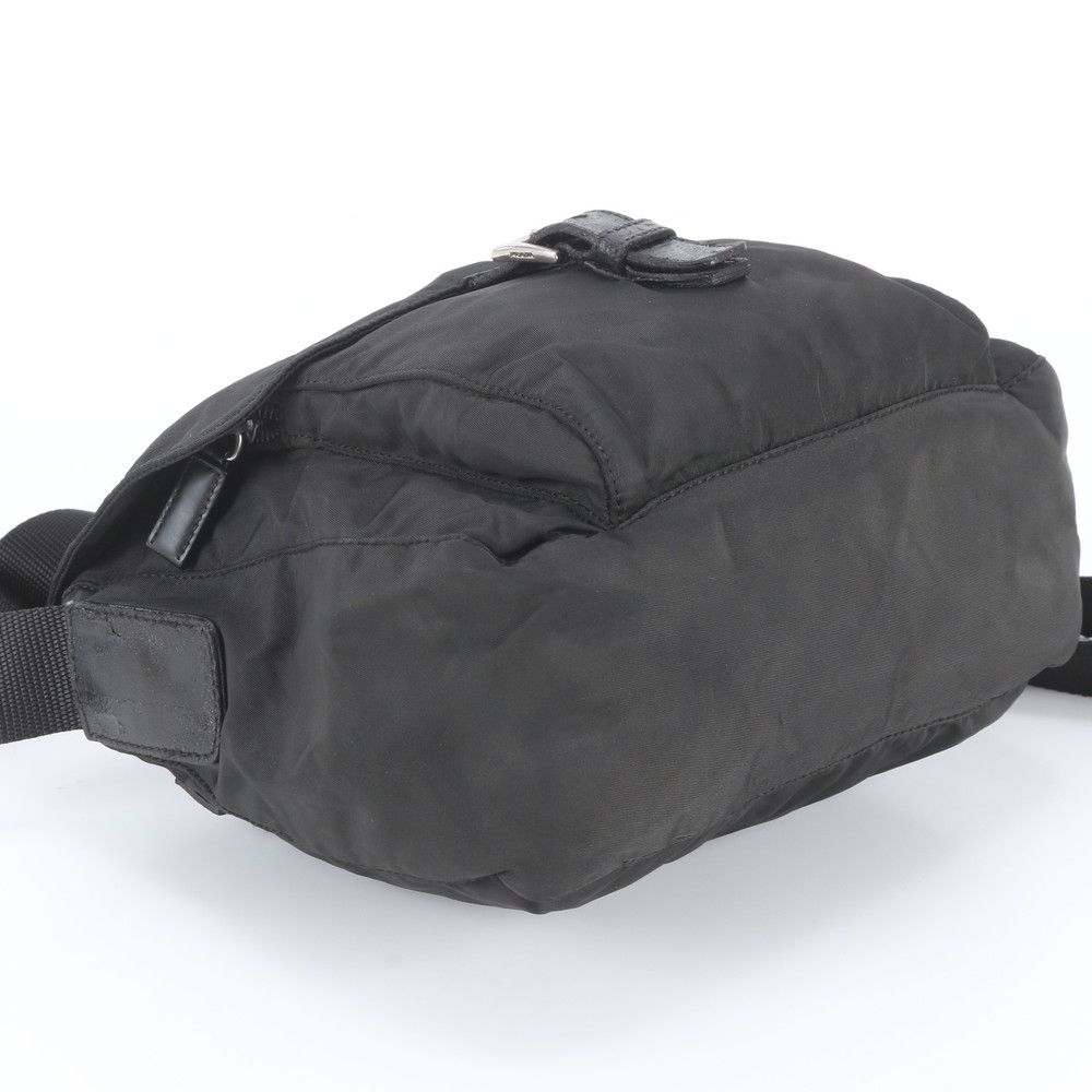 Prada Tessuto Nylon Triangle Logo Leather Shoulder Bag Crossbody Messenger Black — view 5