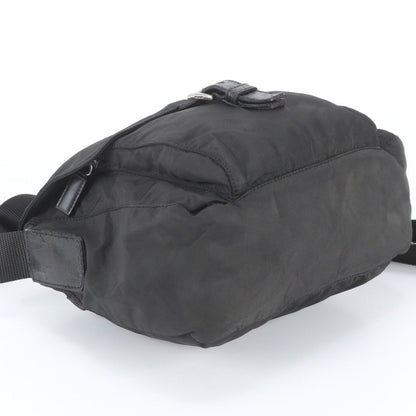 Prada Tessuto Nylon Triangle Logo Leather Shoulder Bag Crossbody Messenger Black — view 5