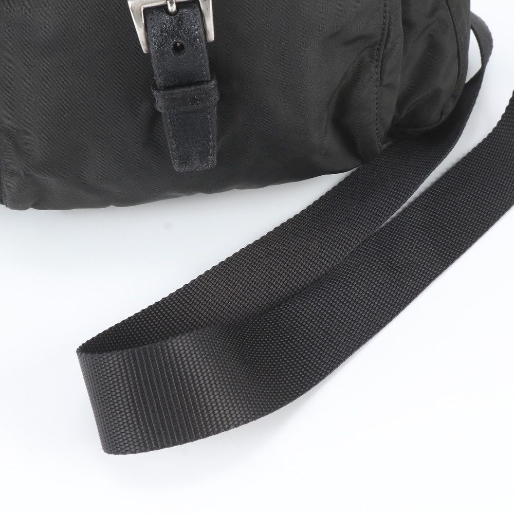 Prada Tessuto Nylon Triangle Logo Leather Shoulder Bag Crossbody Messenger Black — view 2