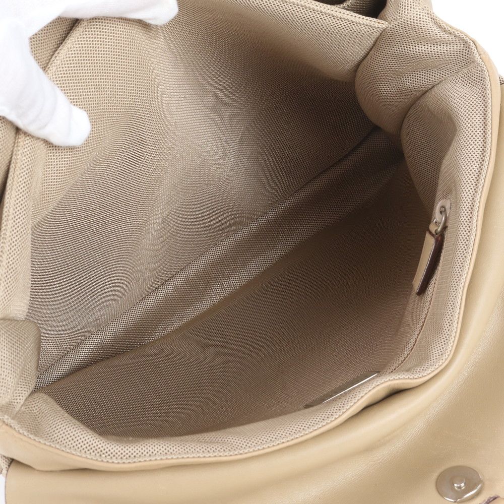 Prada Leather Handbag Mesh Beige Shoulder — view 7