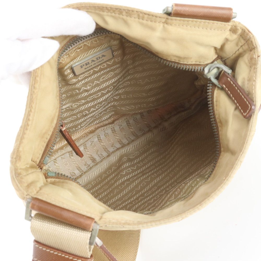 Prada Tessuto Nylon Quilted Triangle Logo Leather Shoulder Bag — view 7