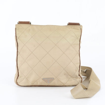 Prada Tessuto Nylon Quilted Triangle Logo Leather Shoulder Bag