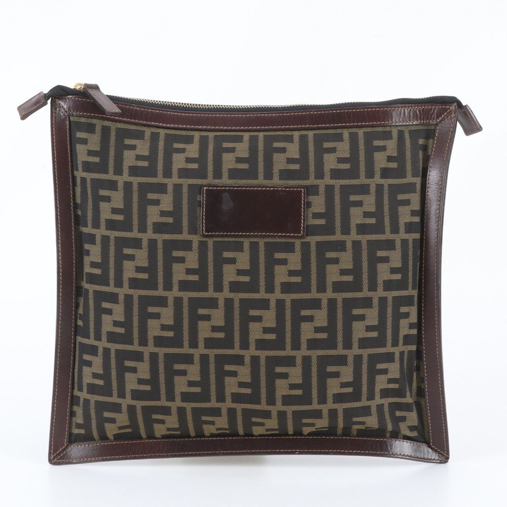 Fendi Zucca Leather Canvas Clutch Pouch Business