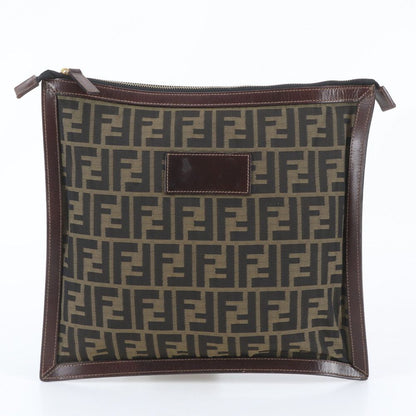 Fendi Zucca Leather Canvas Clutch Pouch Business