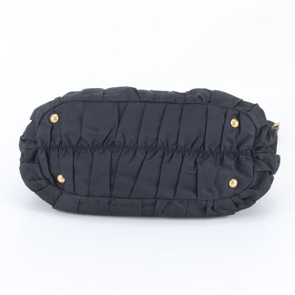 Prada Tessuto Nylon Gathered Leather 2-Way Shoulder Bag Tote Navy — view 7