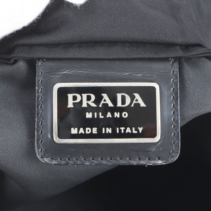 Prada Tessuto Nylon Triangle Logo Leather Shoulder Bag Crossbody Messenger Black — view 8