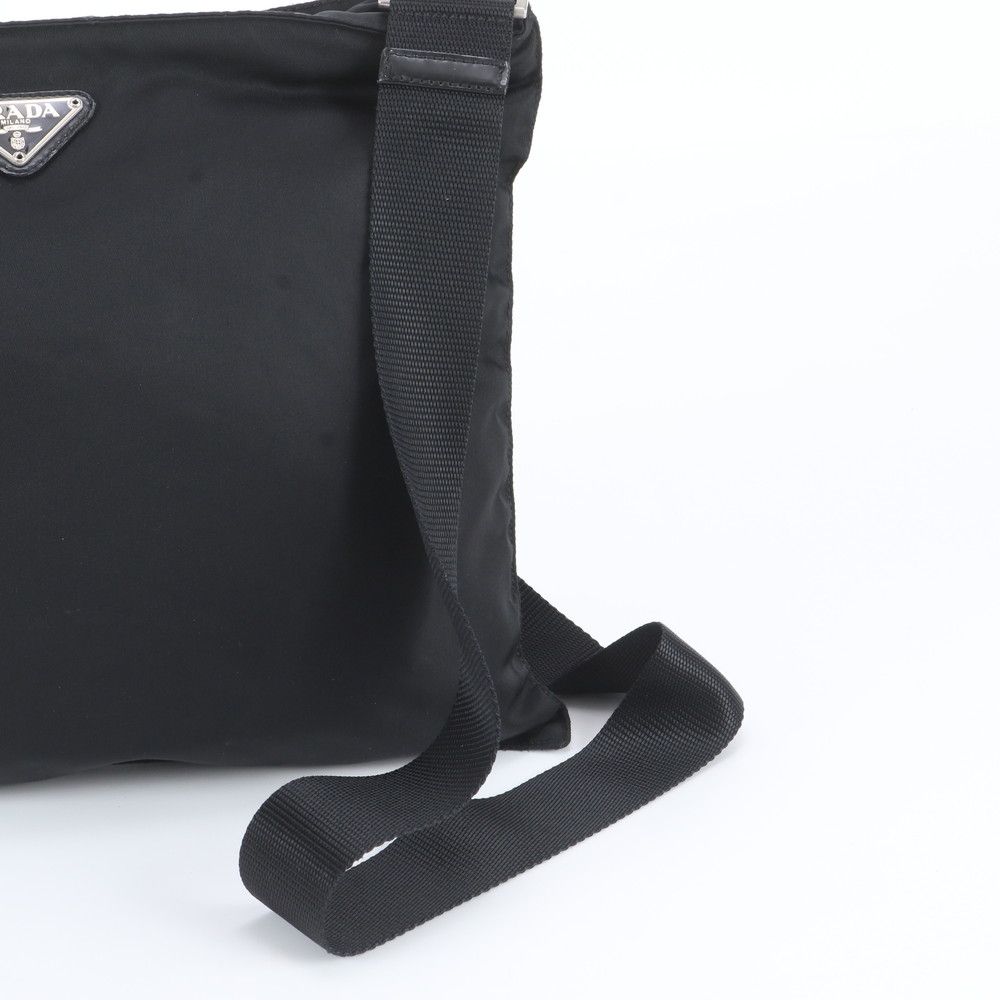 Prada Tessuto Nylon Triangle Logo Leather Shoulder Bag Crossbody Messenger Black — view 2