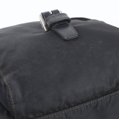 Prada Tessuto Nylon Triangle Logo Leather Shoulder Bag Crossbody Messenger Black — view 8