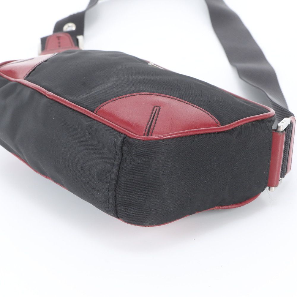 Prada Tessuto Nylon Triangle Logo Leather Shoulder Bag Crossbody Messenger Black — view 4