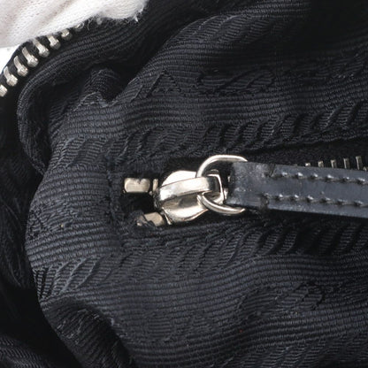 Prada Tessuto Nylon Triangle Logo Leather Shoulder Bag Crossbody Messenger Black — view 8