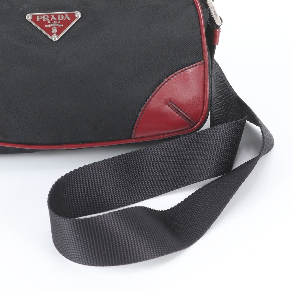 Prada Tessuto Nylon Triangle Logo Leather Shoulder Bag Crossbody Messenger Black — view 2