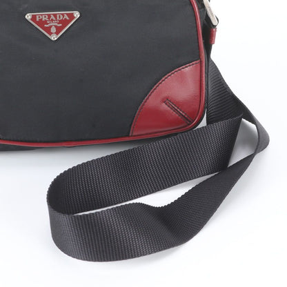 Prada Tessuto Nylon Triangle Logo Leather Shoulder Bag Crossbody Messenger Black — view 2