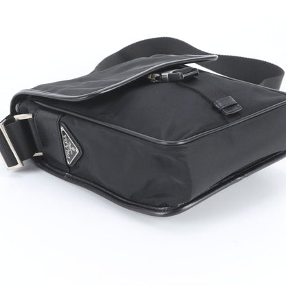 Prada Tessuto Nylon Triangle Logo Leather Shoulder Bag Crossbody Messenger Black — view 5