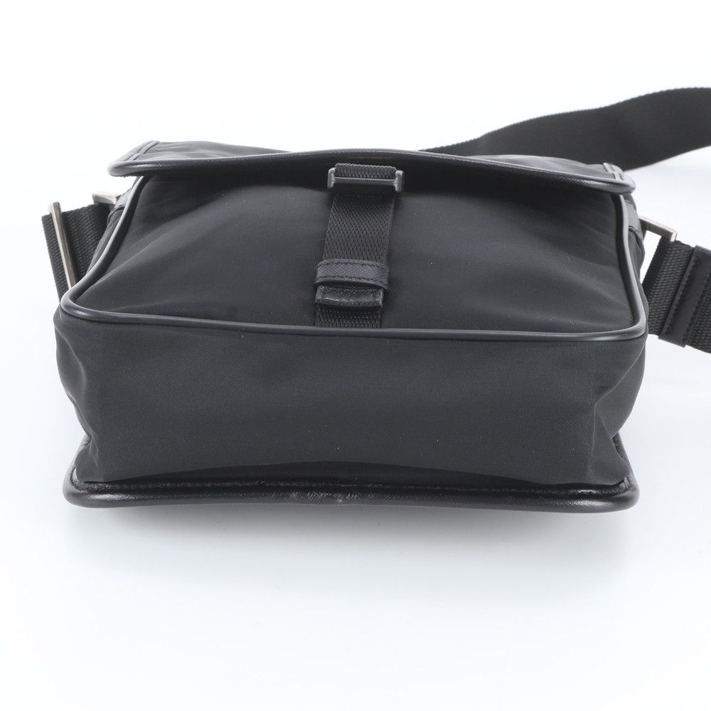 Prada Tessuto Nylon Triangle Logo Leather Shoulder Bag Crossbody Messenger Black — view 6