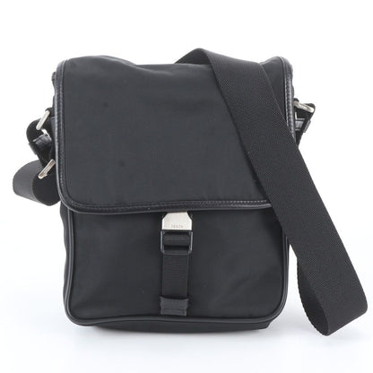 Prada Tessuto Nylon Triangle Logo Leather Shoulder Bag Crossbody Messenger Black