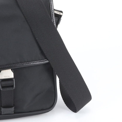Prada Tessuto Nylon Triangle Logo Leather Shoulder Bag Crossbody Messenger Black — view 2