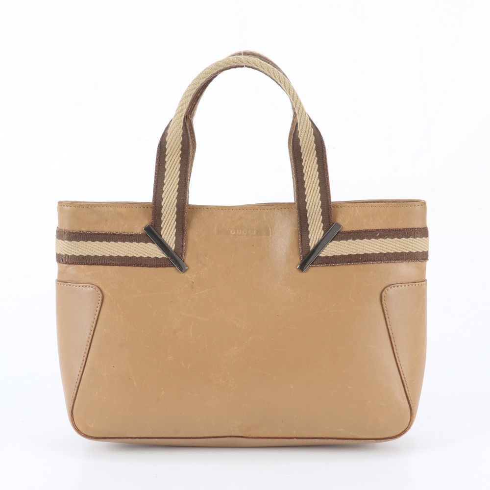 Gucci Leather Handbag Tote Brown