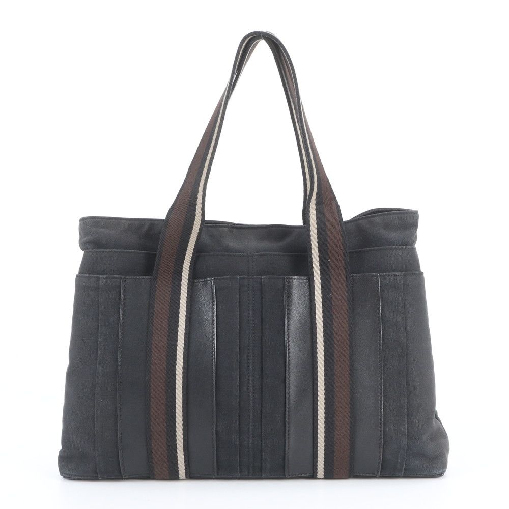 Hermes Troca Horizontal Leather Canvas Tote Bag Shoulder Business Black