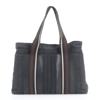 Hermes Troca Horizontal Leather Canvas Tote Bag Shoulder Business Black