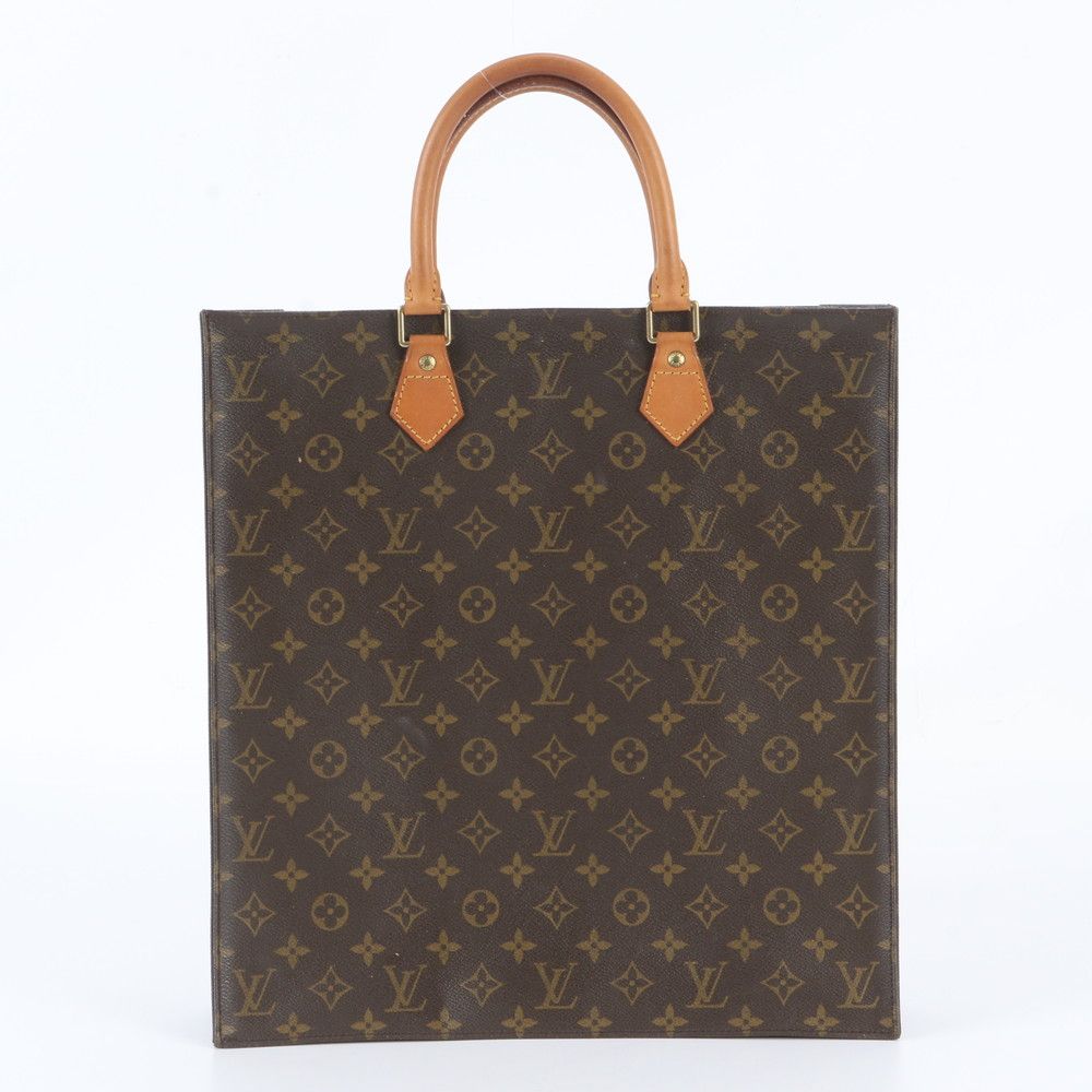 Louis Vuitton Monogram Sac Plat Leather Tote Bag Shoulder Business