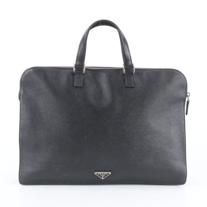 Prada Saffiano Triangle Logo Leather Business Document Tote Bag Black — view 3