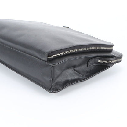 Prada Saffiano Triangle Logo Leather Business Document Tote Bag Black — view 4