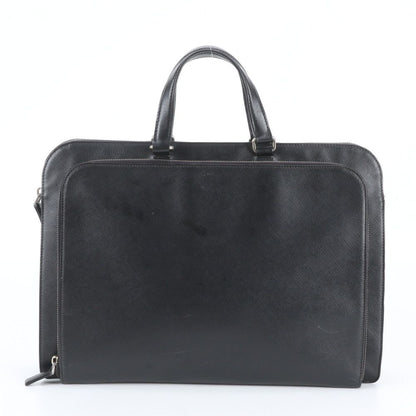 Prada Saffiano Triangle Logo Leather Business Document Tote Bag Black
