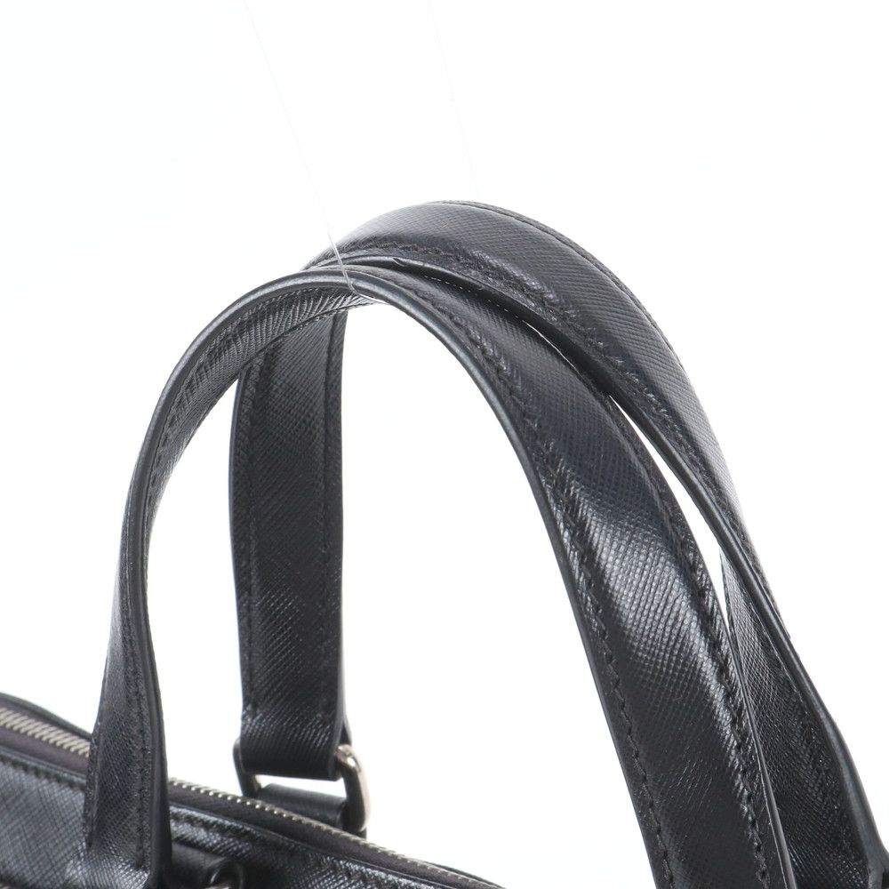 Prada Saffiano Triangle Logo Leather Business Document Tote Bag Black — view 2