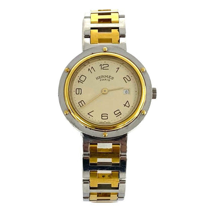 Hermes Clipper Stainless Quartz Watch Wrist Silver Gold — view 7