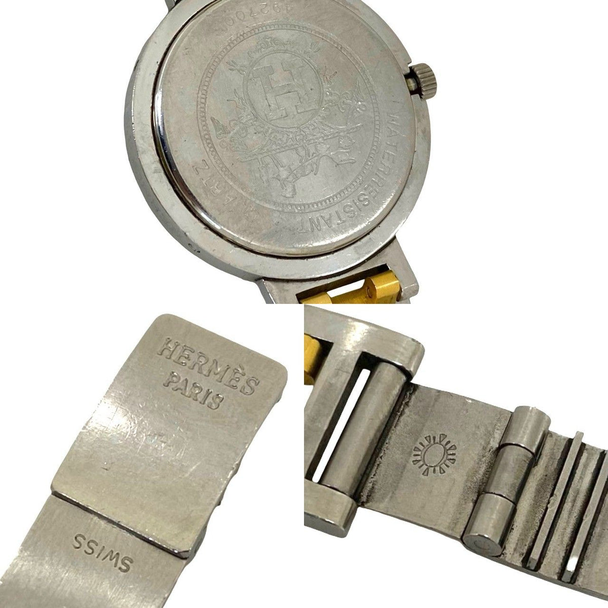 Hermes Clipper Stainless Quartz Watch Wrist Silver Gold — view 3
