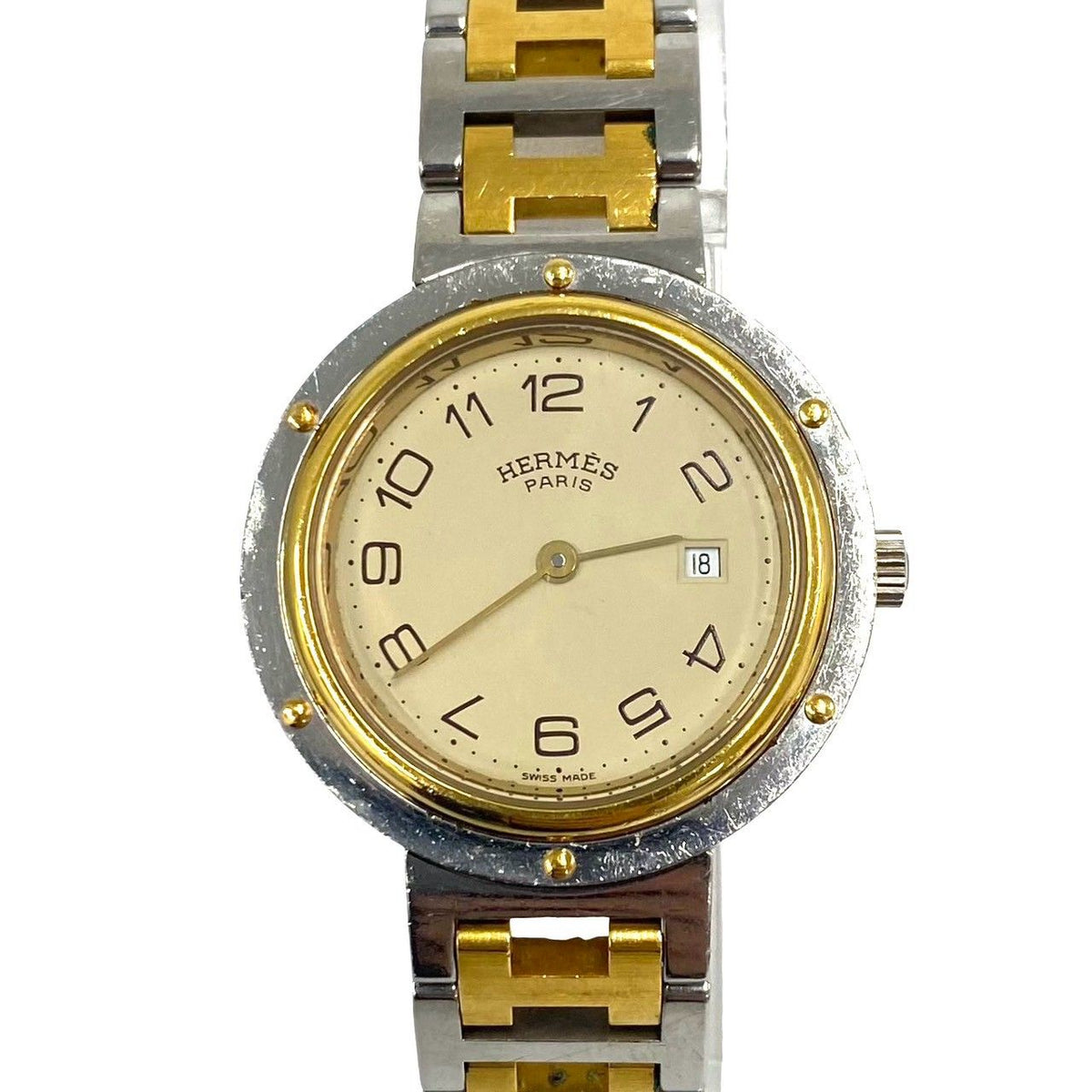 Hermes Clipper Stainless Quartz Watch Wrist Silver Gold — view 4