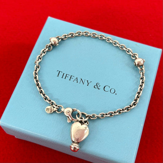 Tiffany & Co Vintage Heart Chain Bracelet 925 Sterling Silver