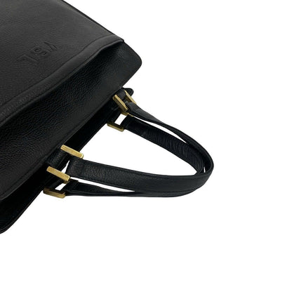 Saint Laurent Vintage YSL Logo Embossed Leather Handbag Mini Tote Black — view 4