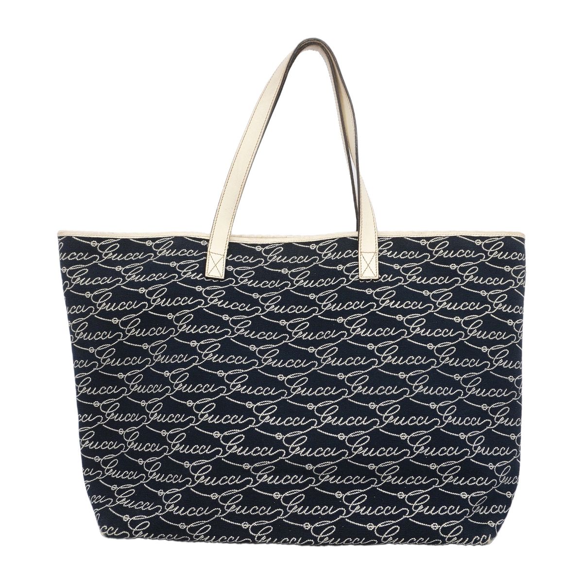 Gucci Tote Bag Canvas Navy Gold
