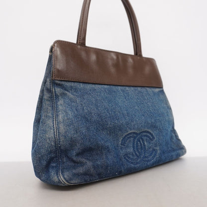 Chanel Tote Bag Denim Blue Brown Silver — view 2