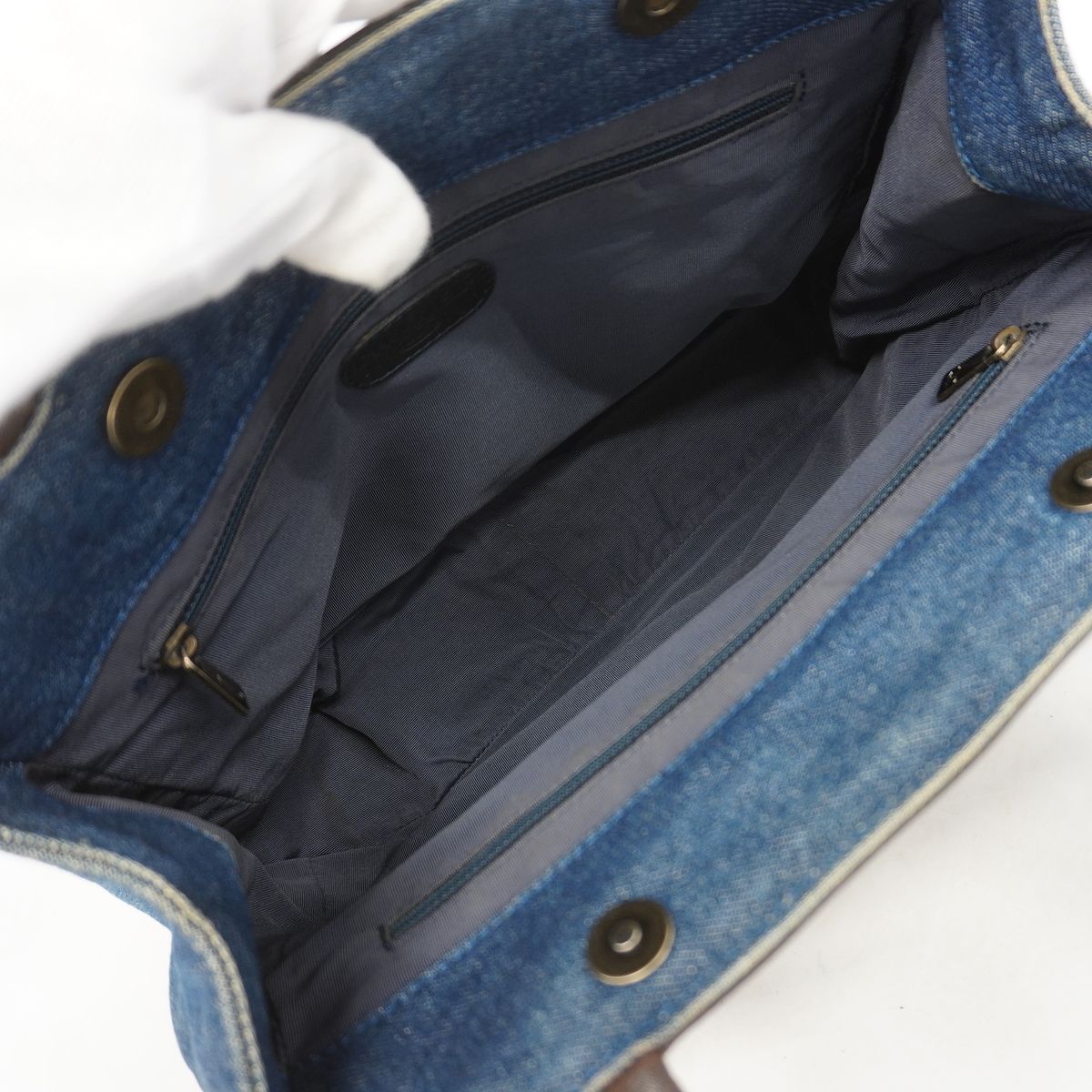 Chanel Tote Bag Denim Blue Brown Silver — view 4