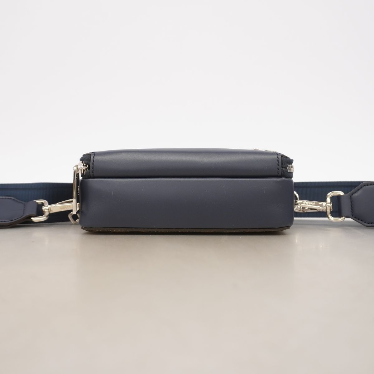 Fendi Shoulder Bag Zucca Leather Navy Khaki Silver — view 3