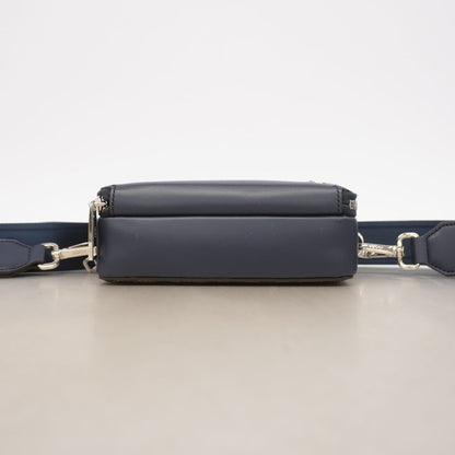 Fendi Shoulder Bag Zucca Leather Navy Khaki Silver — view 3