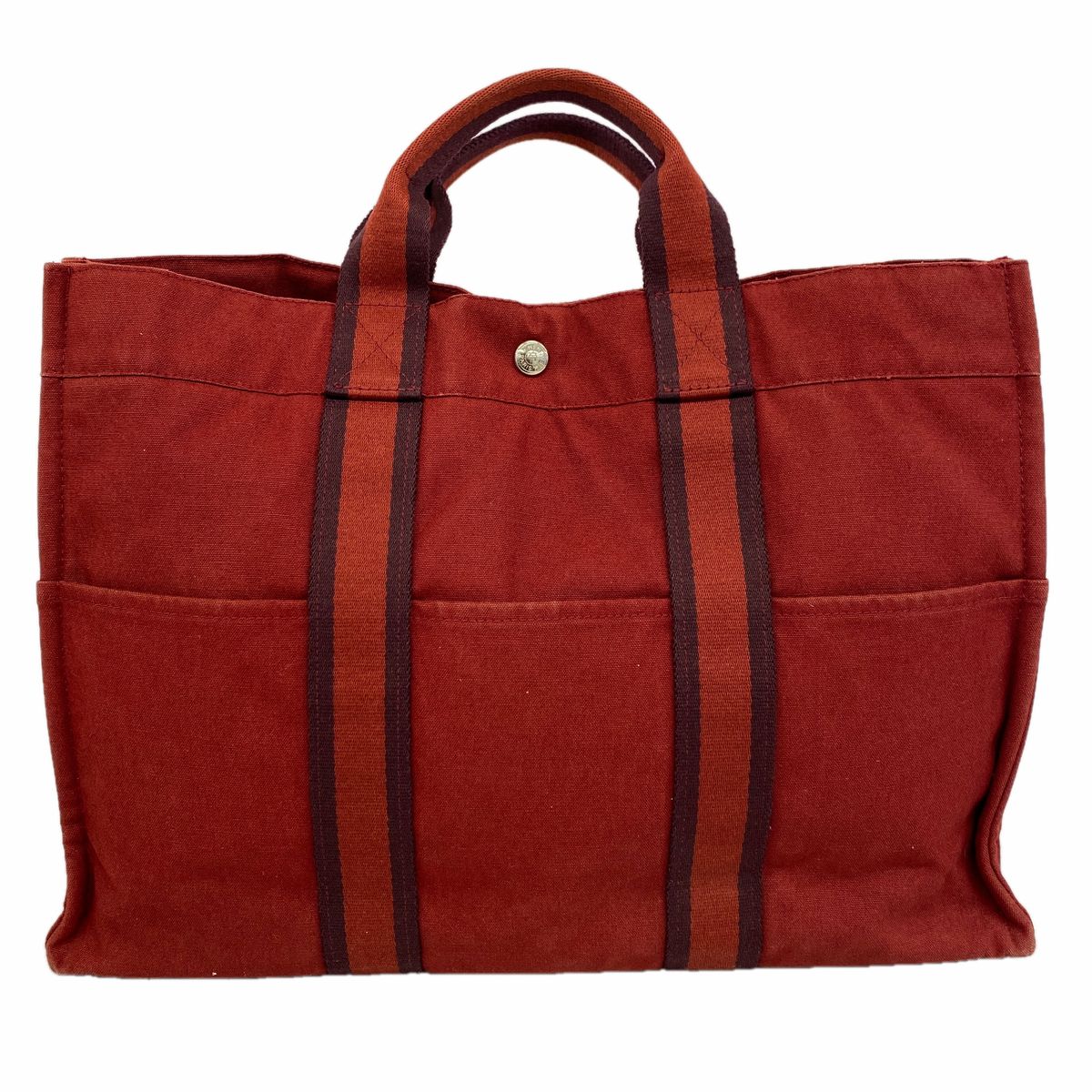 Hermes Tote Bag Fourre Tout MM Canvas Red Silver