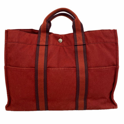 Hermes Tote Bag Fourre Tout MM Canvas Red Silver