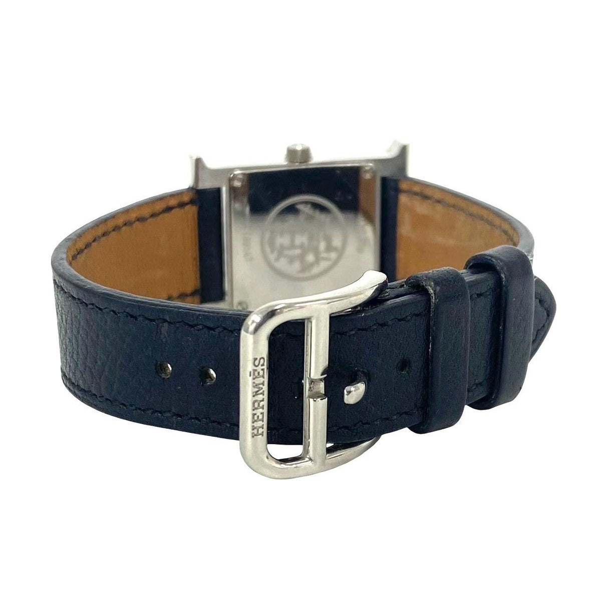 Hermes H Watch Leather Quartz Wrist Black Silver — view 8