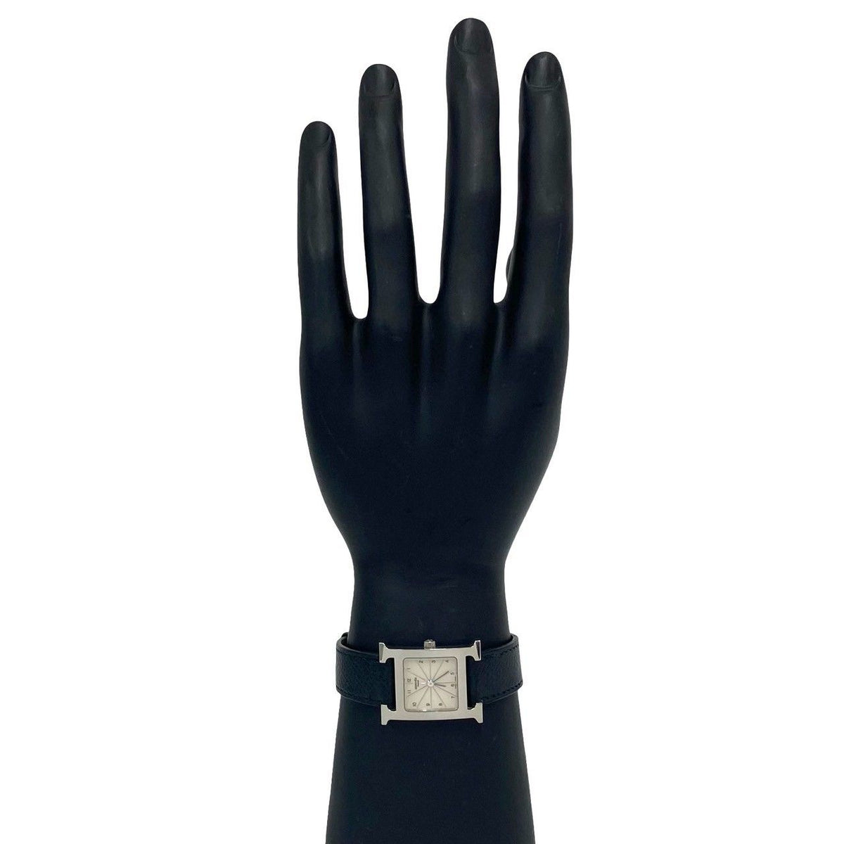 Hermes H Watch Leather Quartz Wrist Black Silver — view 2