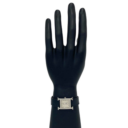 Hermes H Watch Leather Quartz Wrist Black Silver — view 2