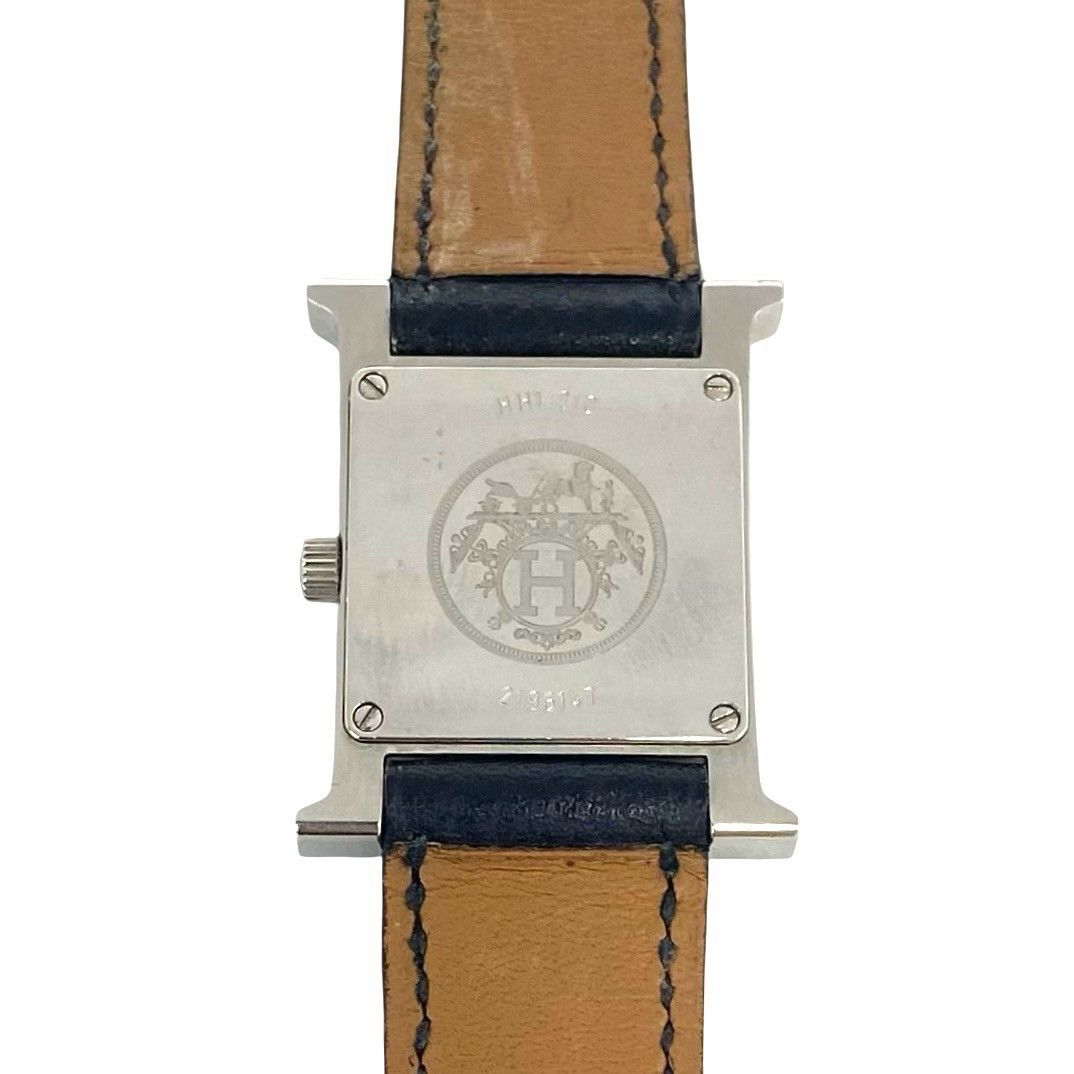 Hermes H Watch Leather Quartz Wrist Black Silver — view 5
