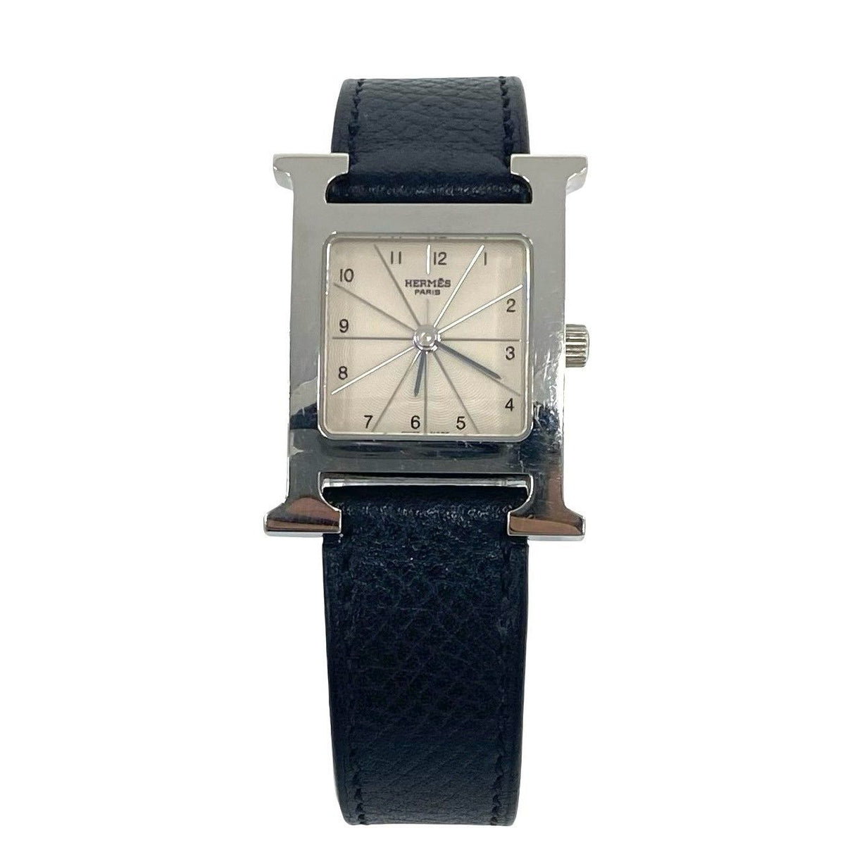 Hermes H Watch Leather Quartz Wrist Black Silver — view 7